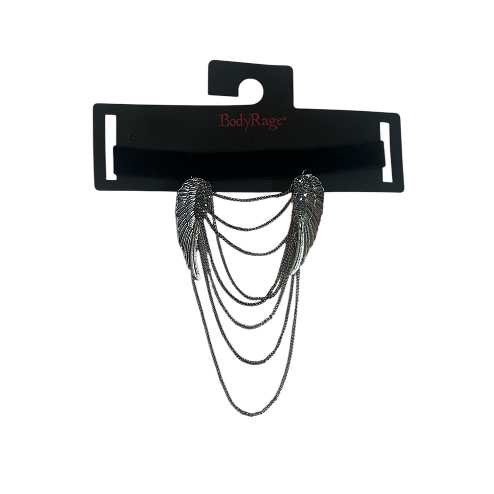 NWT Body Rage Silver Winged Chain Choker Necklace 🖤